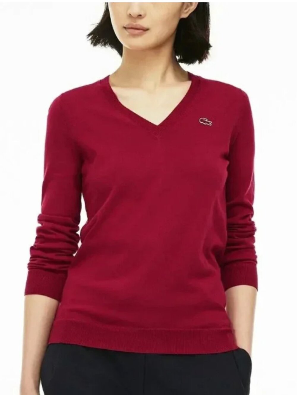 Lacoste V-Neck Pullover Sweater Raspberry 38 M 🐊